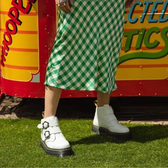 Dr. Martens White Ankle Boots with Black Soles - Picture 2 of 7